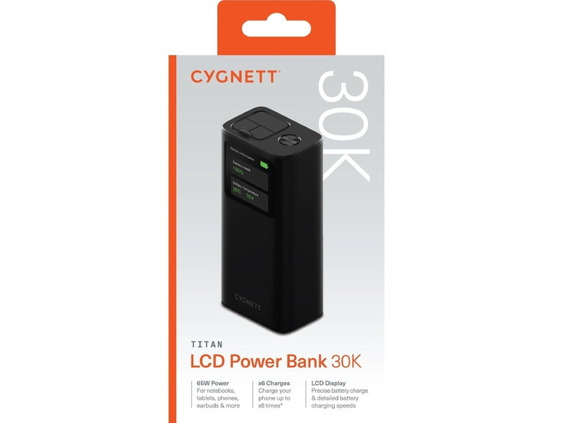 Cygnett Titan 30K mAh Laptop Power Bank 65W PD-Black CY5135PBCHE