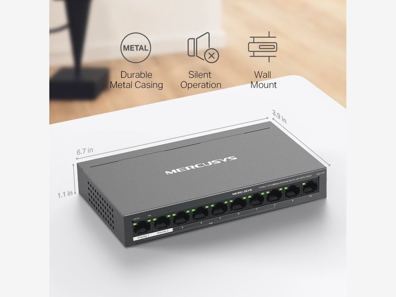 Mercusys MS110P 8-Port PoE+ 65W Desktop Switch with RJ45 ports