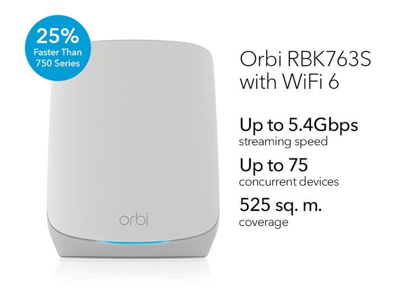 Netgear Orbi RBK763S-100APS WiFi 6 Mesh System - 3 Pack