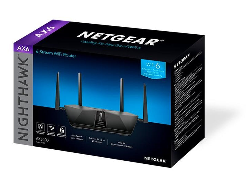 NETGEAR RAX50-100APS AX5400 Nighthawk 6-Stream 5.4Gbps Dual-Band WiFi 6 Router