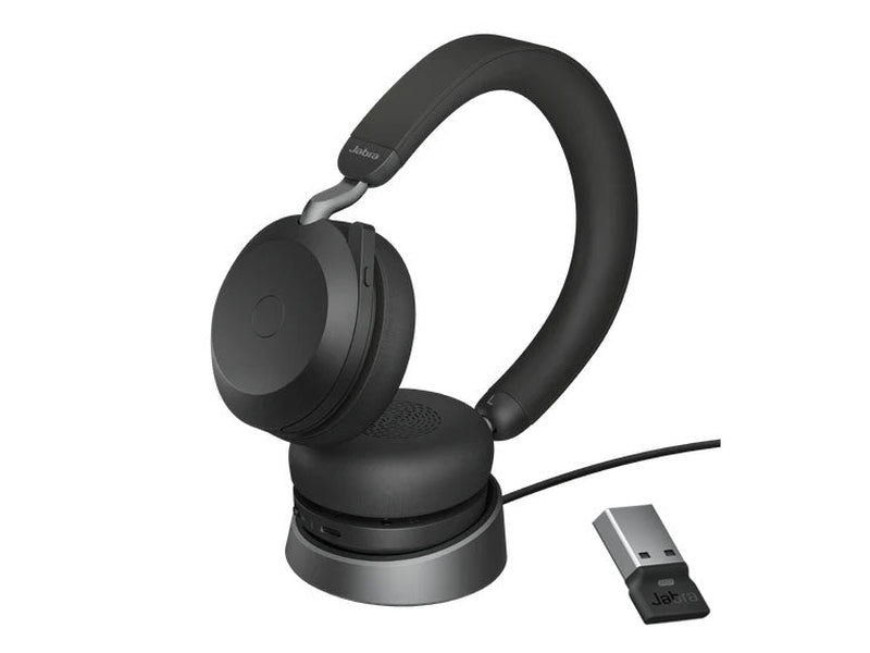 Jabra Evolve2 75 UC ANC Stereo Bluetooth Headset USB Dongle + Charging Stand