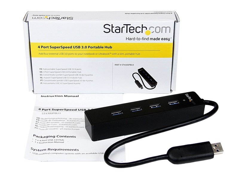 StarTech 4 Port Portable SuperSpeed USB 3.0 Hub With Built-in Cable