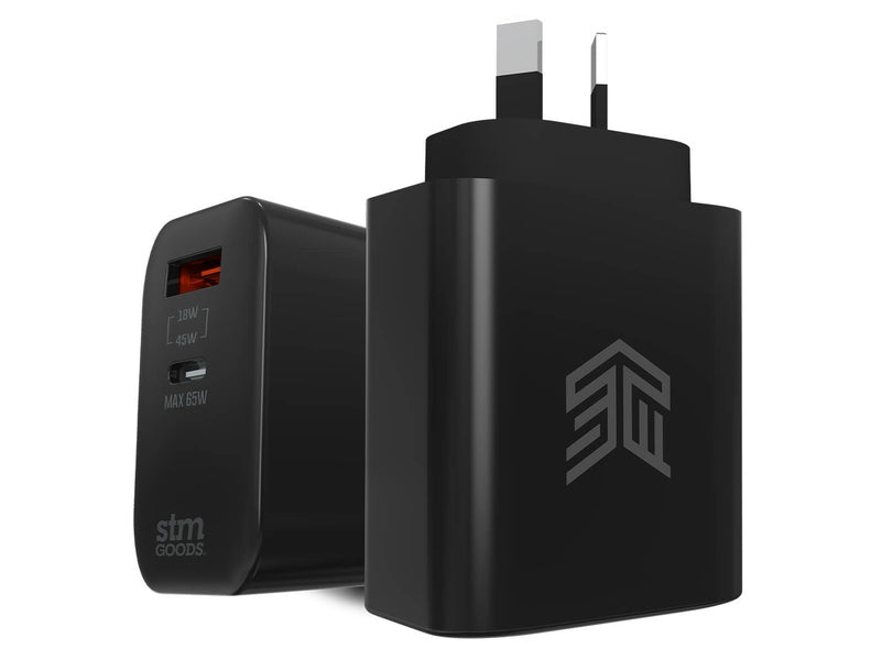 STM 65W Dual Port USB-C & USB-A Power Adapter Aunz Black