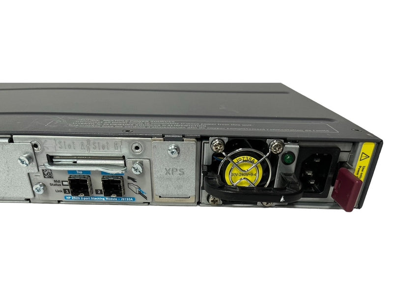 HPE Aruba J9729A 2920-48G-PoE+ 370W Switch, with Power Supply J9738A and Stacking Module J9733A *Used refurbished