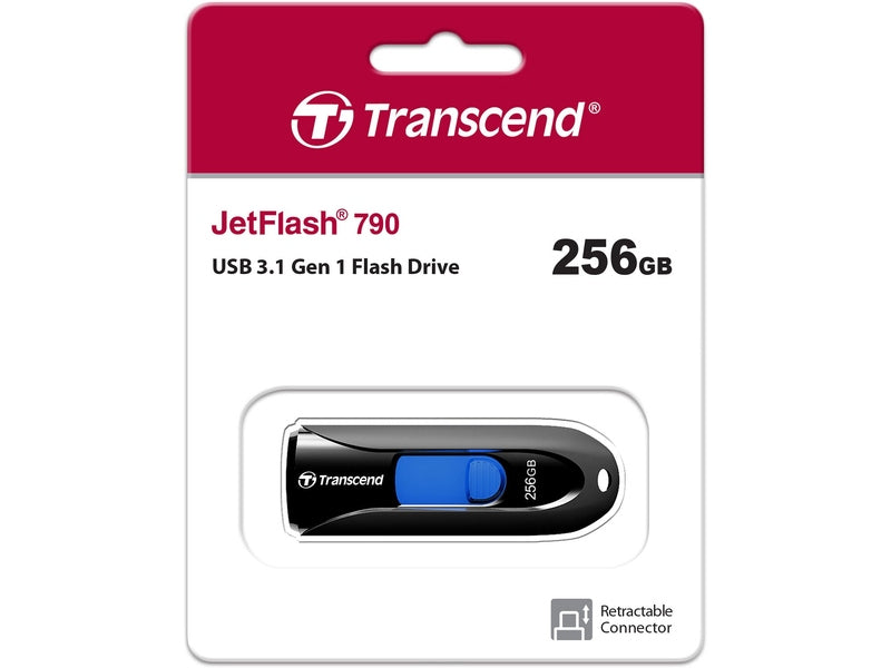 Transcend JetFlash 790 256 GB USB 3.1 Type A Flash Drive - Black