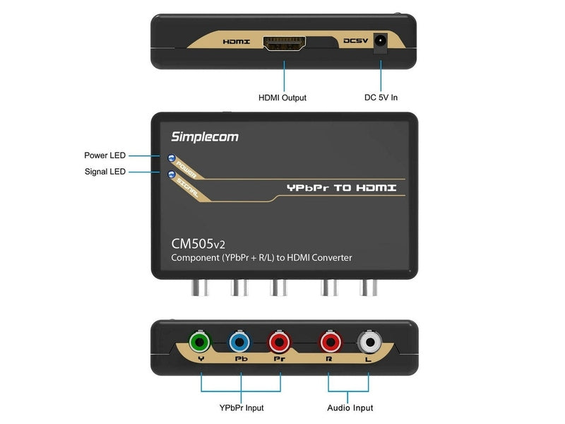 Simplecom CM505v2 Component YPbPr + Stereo R/L to HDMI Converter Full HD 1080p