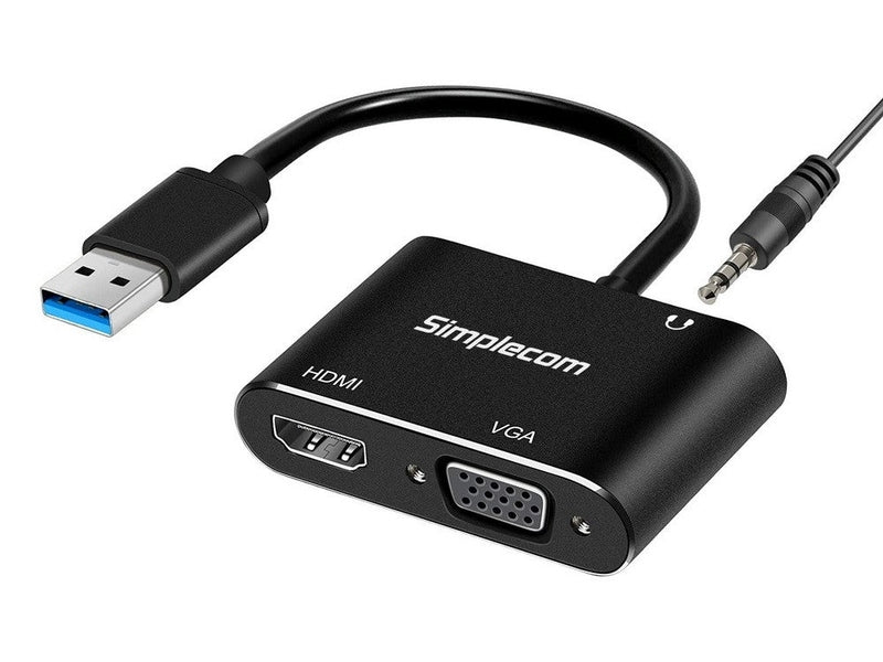 Simplecom DA316A USB to HDMI + VGA Video Card Adapter with 3.5mm Audio