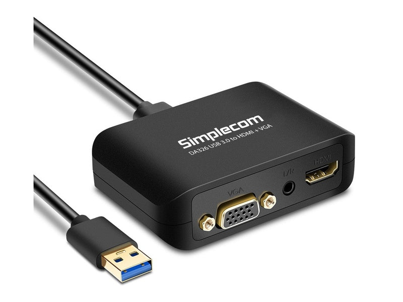 Simplecom DA326 USB 3.0 to HDMI + VGA Video Adapter with 3.5mm Audio Full HD 1080p