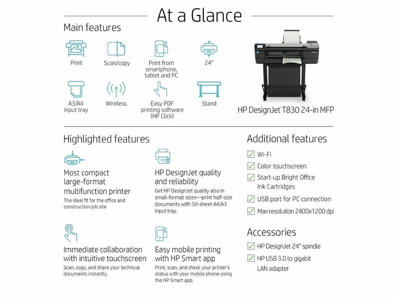 HP DesignJet T830 24" Multifunction Printer F9A28E