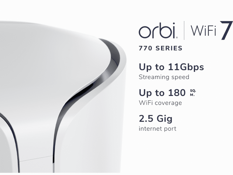 Netgear Orbi RBE770 AX11000 Tri-Band WiFi 7 Whole Home Mesh System - Add-on Satellite