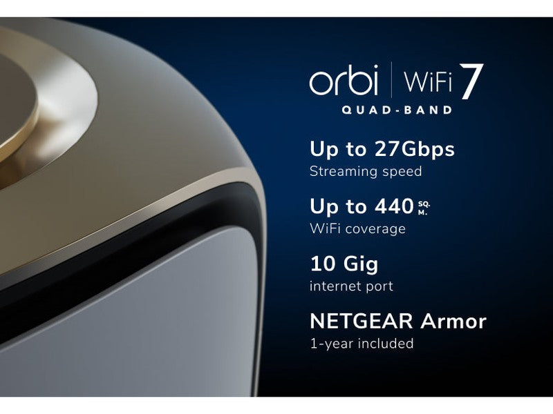 Netgear RBE972S-100APS Orbi BE27000 Quad-band Mesh WiFi 7 System 2 Pack