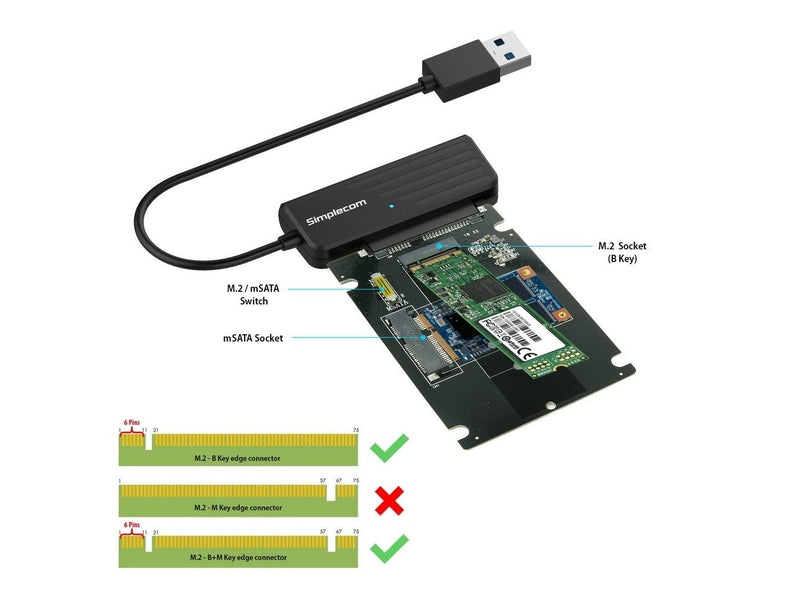 Simplecom SA225 USB 3.0 to mSATA + M.2 NGFF B Key 2 In 1 Combo Adapter