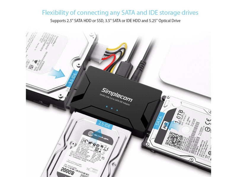 Simplecom SA492 USB 3.0 to 2.5", 3.5", 5.25" SATA IDE Adapter with Power Supply