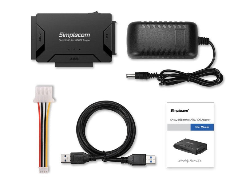 Simplecom SA492 USB 3.0 to 2.5", 3.5", 5.25" SATA IDE Adapter with Power Supply