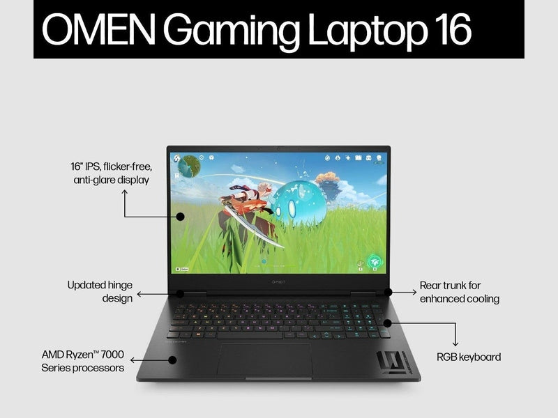 HP OMEN Gaming Laptop 16 16.1" QHD AMD R7 7840HS 32GB 1TB SSD RTX 4070 Shadow black Win11H